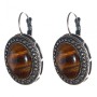 Clearance. Tiger's Eye Earrings in bezel setting “dot cross” oval stone 2.5×2 cm, length 3.8 cm