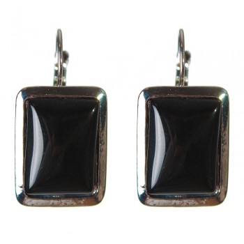 Clearance Agate Earrings Smooth Setting Rectangular Stone 2.3*1.8cm, length 3.5cm