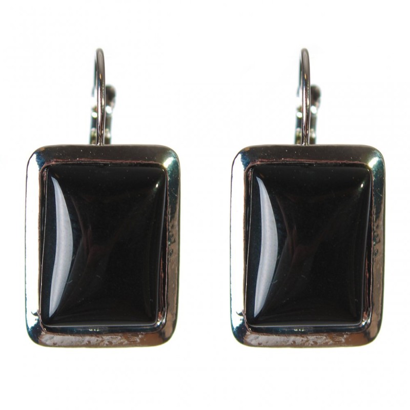 Clearance Agate Earrings Smooth Setting Rectangular Stone 2.3*1.8cm, length 3.5cm