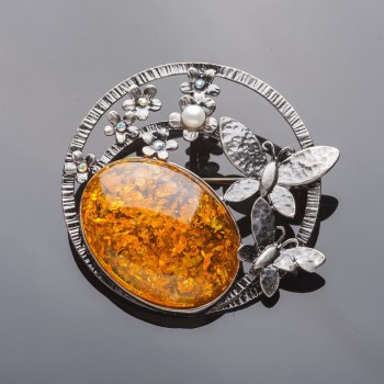 Brooch "Forged" Butterflies Amber (named) 6cm