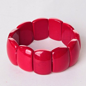 Bracelet Coral (pressed) Rectangular stones on elastic, 'chain' 1.7×2.5cm