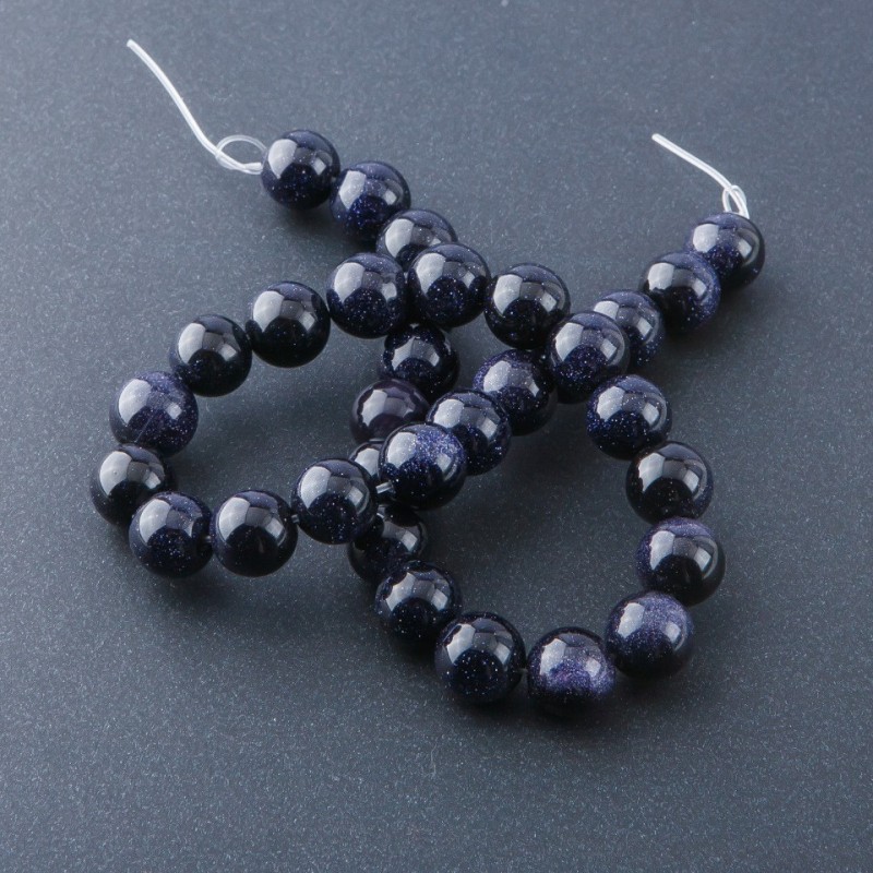 Natural Stone Beads on String Aventurine Blue Sand Cairo Night, 12mm diameter, 37cm