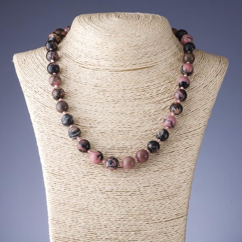 Rhodonite Necklace, Bead, diameter 12mm, length 44cm