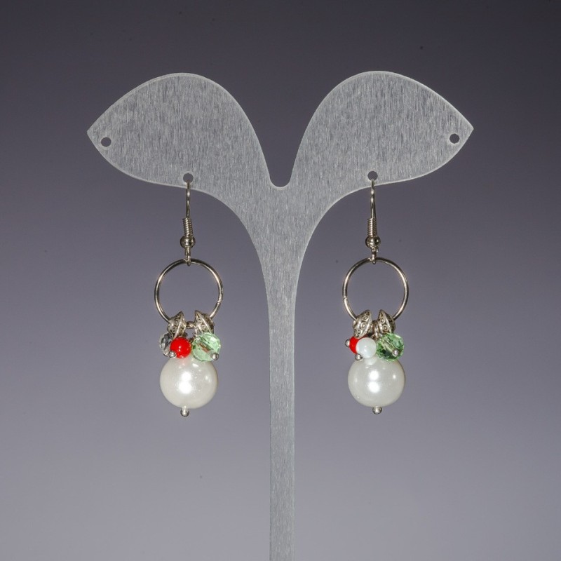 Long Earrings "Pearls on Rings" (Imitation), Length 4.5cm