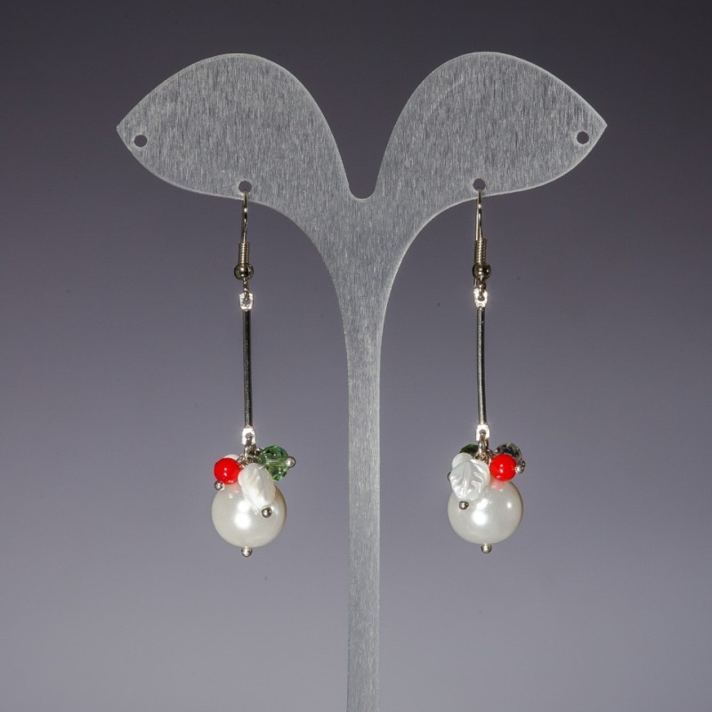 Long Earrings with Imitation Pearls, Coloured "Czech Crystal", Length 6cm