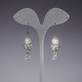 "Evening" Earrings White "Spotlights", White Clear Czech Crystal, Length 5cm