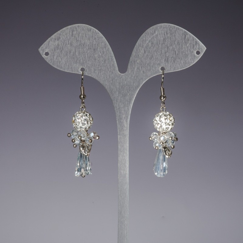 "Evening" Earrings White "Spotlights", White Clear Czech Crystal, Length 5cm