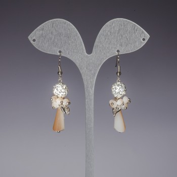 "Evening" Earrings White "Spotlights", Beige Pearlescent Czech Crystal, Length 5cm
