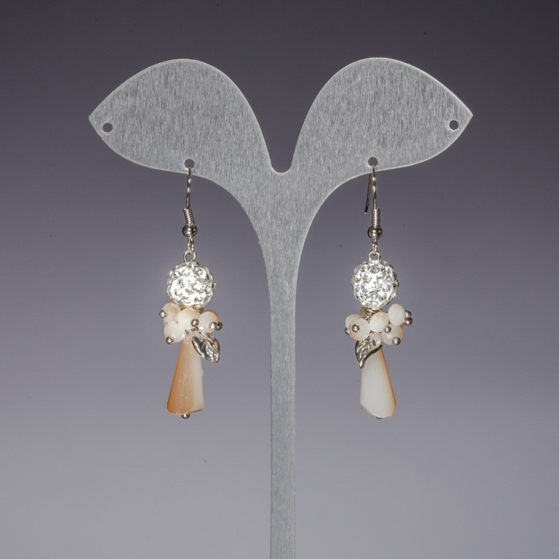 "Evening" Earrings White "Spotlights", Beige Pearlescent Czech Crystal, Length 5cm