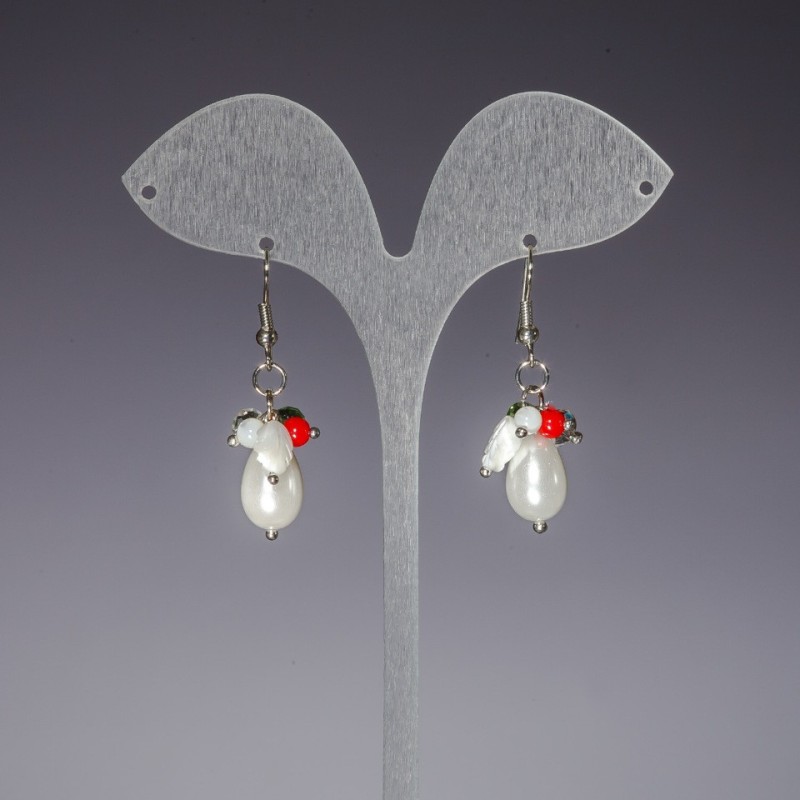 Long Earrings with Imitation Pearls, Czech Crystal, Length 4.5cm
