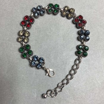 Colourful Crystal Bracelet, silver-tone metal, 18-22cm+