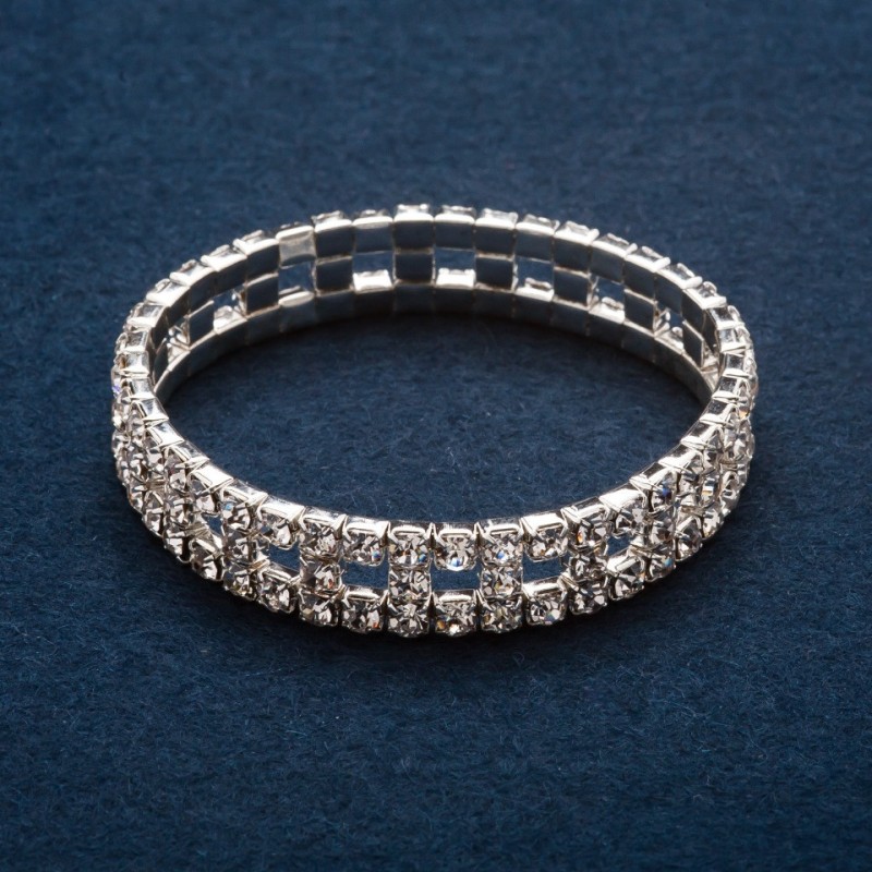 Rhinestone Bracelet "Chequerboard" Two-Row Stretch, Circumference 17cm
