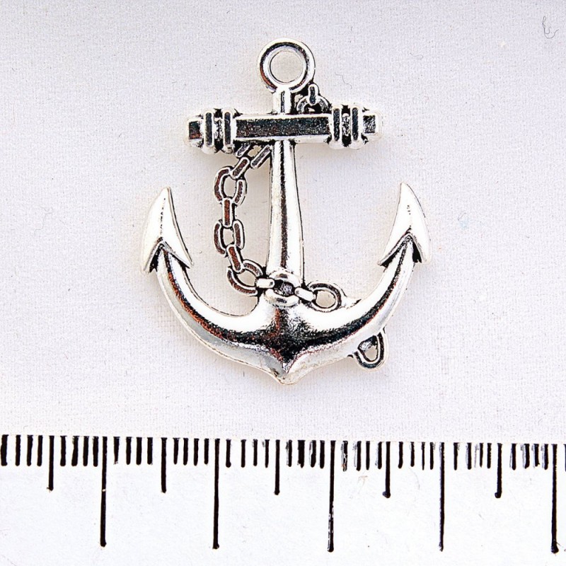 Jewellery Findings Anchor with Chain Pendant 27x27mm, Pack of 6