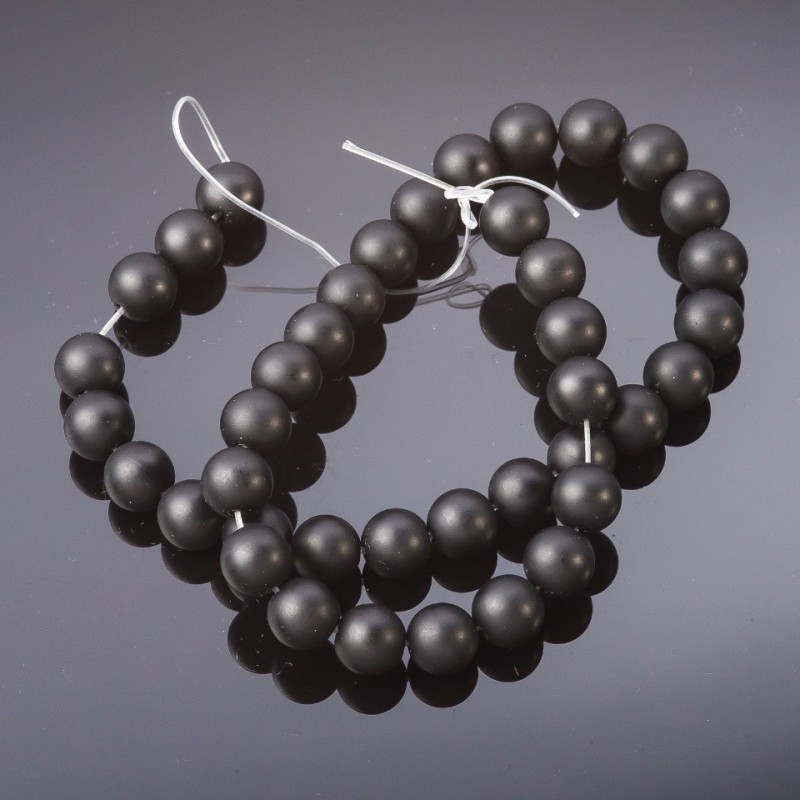 Shungite Beads Smooth Round on Thread (Piece), diameter 10mm, length 37cm