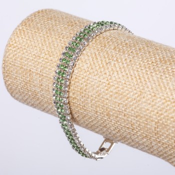 Bracelet with Rhinestones on a Clasp Emerald Sparkles (4 Rows) 19 × 1 cm "silver"