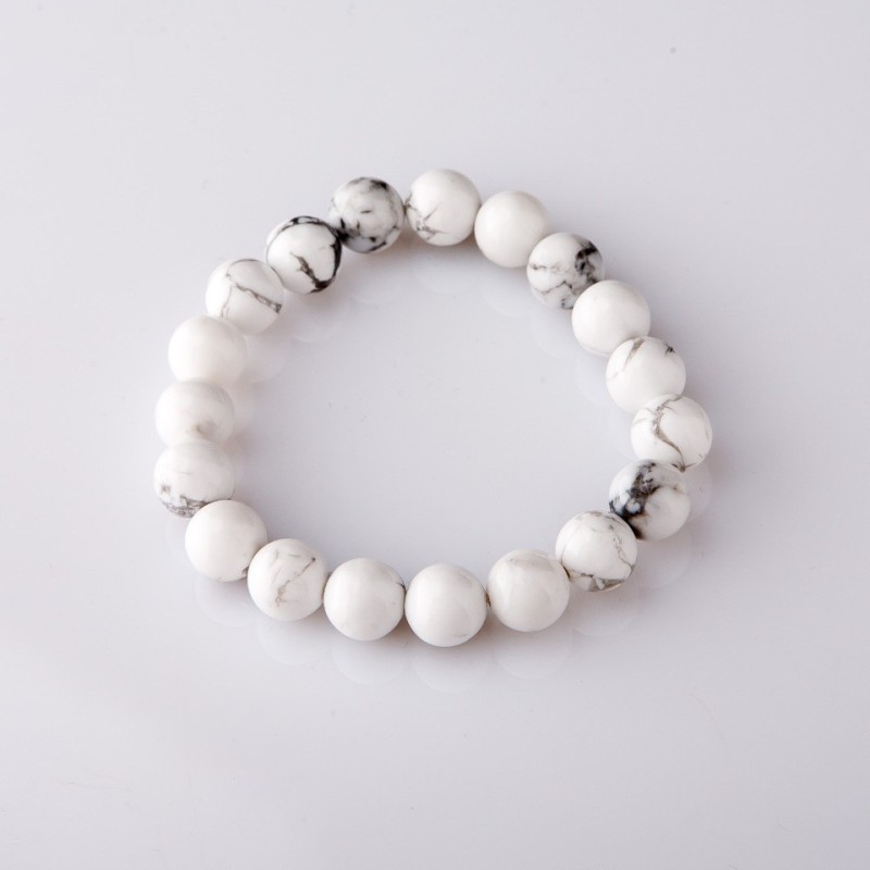 Cacholong Stone Bracelet, Smooth Round Beads, 10mm Diameter on Elastic