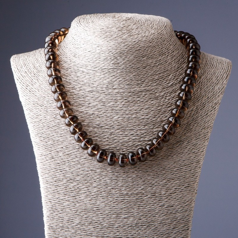 Smoky Quartz Necklace 47cm, Cross-Cut Disc Bead 12mm