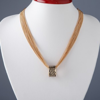 Layered Chain Necklace with "Ring" Pendant, 45cm length, metal tone