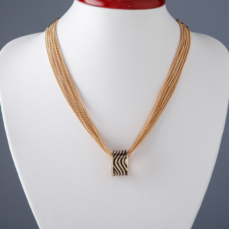 Layered Chain Necklace with "Ring" Pendant, 45cm length, metal tone