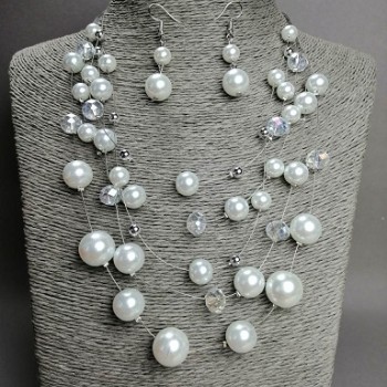 Necklace and Earrings Set "Strings of the Soul" pearls (imitation) on a cord, length 50 cm