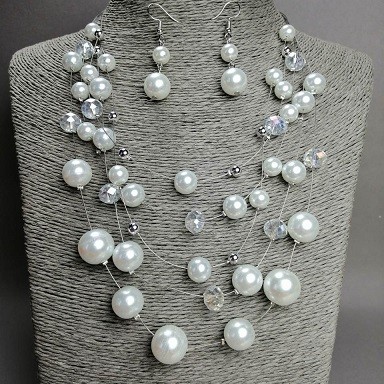 Necklace and Earrings Set "Strings of the Soul" pearls (imitation) on a cord, length 50 cm