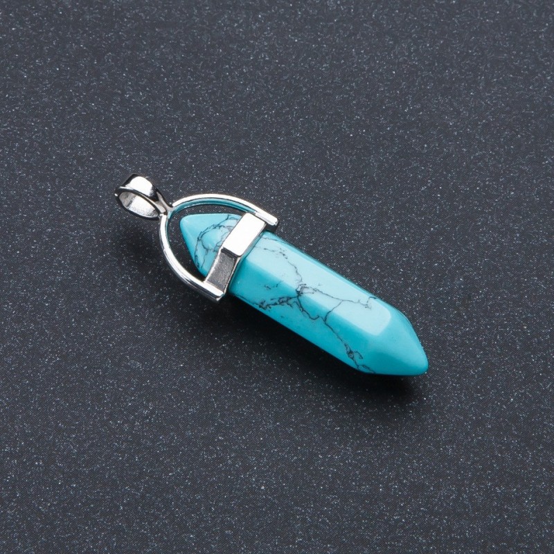 Hexagon Green Turquoise (Imitation) Stone Pendant, 4x0.9cm