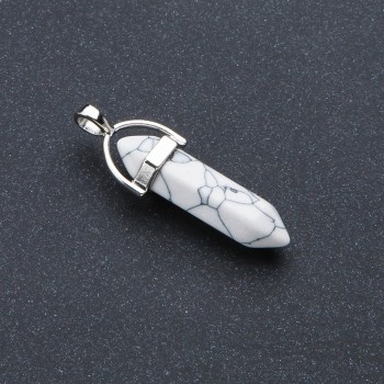 Cacholong Hexagon Stone Pendant 4x0.9cm