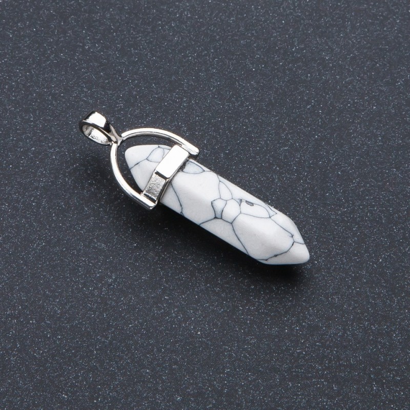 Cacholong Hexagon Stone Pendant 4x0.9cm