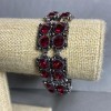 Bracelet with Red Crystal Squares, length 18-23cm, metal colour "silver"