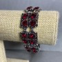 Bracelet with Red Crystal Squares, length 18-23cm, metal colour "silver"