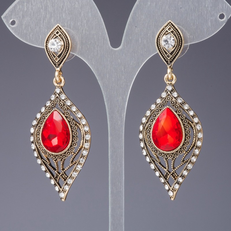Red Crystal Earrings "Eastern Tale" series, colour "Antique Gold", length cm