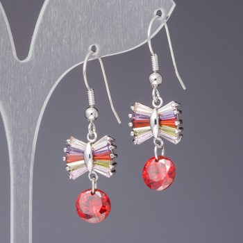 Bow Earrings with Colourful Crystals, length 4.5 cm