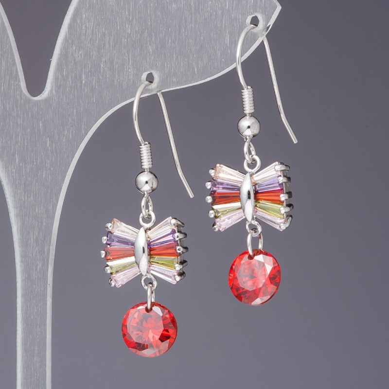 Bow Earrings with Colourful Crystals, length 4.5 cm
