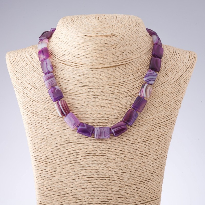 Purple-Tone Agate Necklace, Rectangle, 12x17mm, 44cm Length