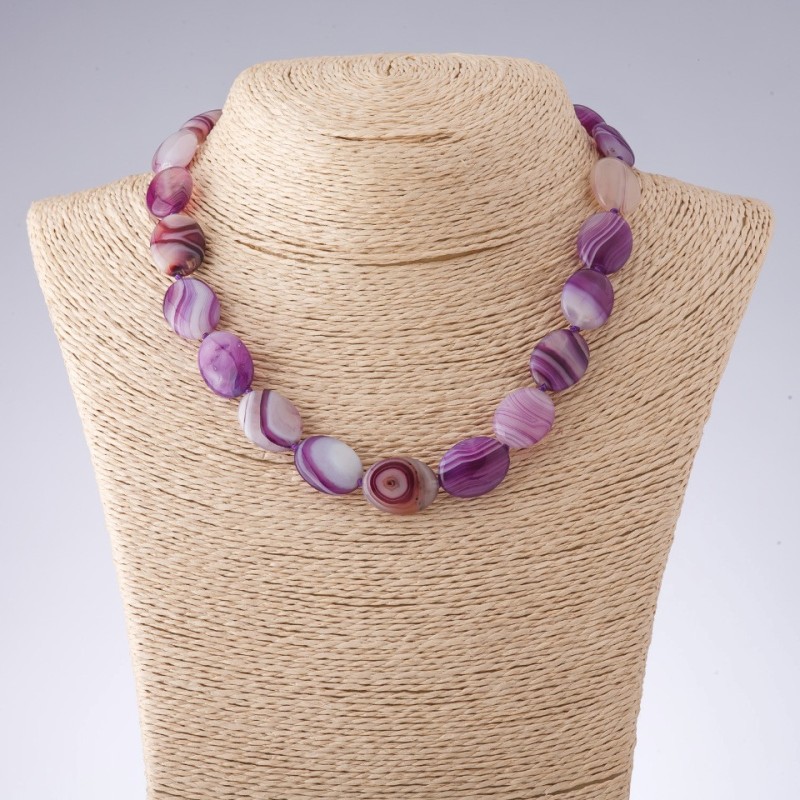 Purple-Tone Agate Necklace, Oval, 15x20mm, 43cm Length
