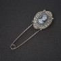Cameo Pin Brooch with Rhinestone Frame, Silver-Tone Metal, 8cm