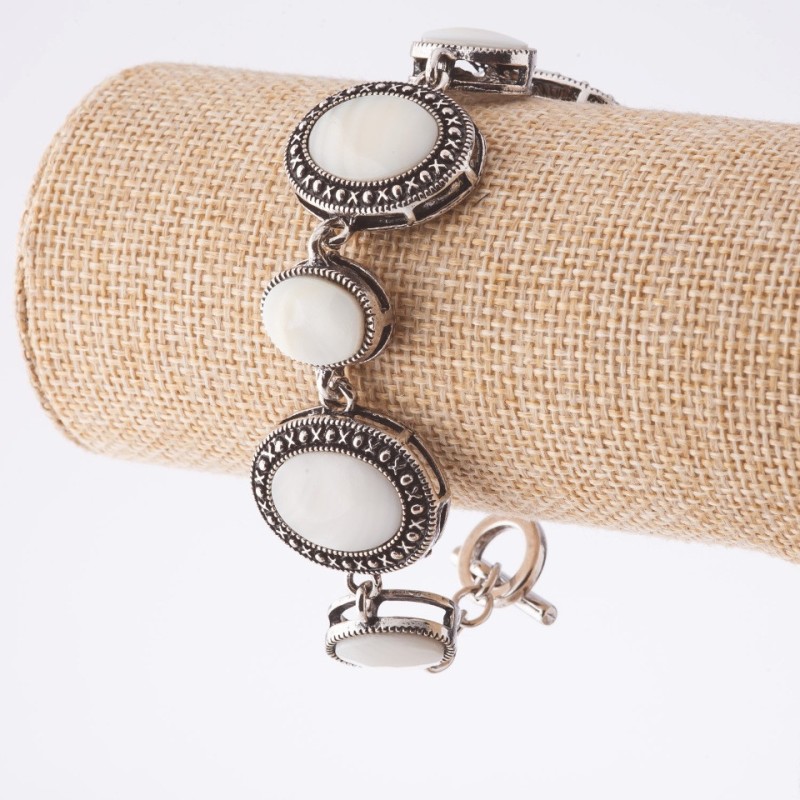 Clearance Bracelet Mother-of-Pearl Setting "Dot Cross" Oval Stone Larger/Smaller 26*21 17*13mm 7 pcs, Length 18-21cm