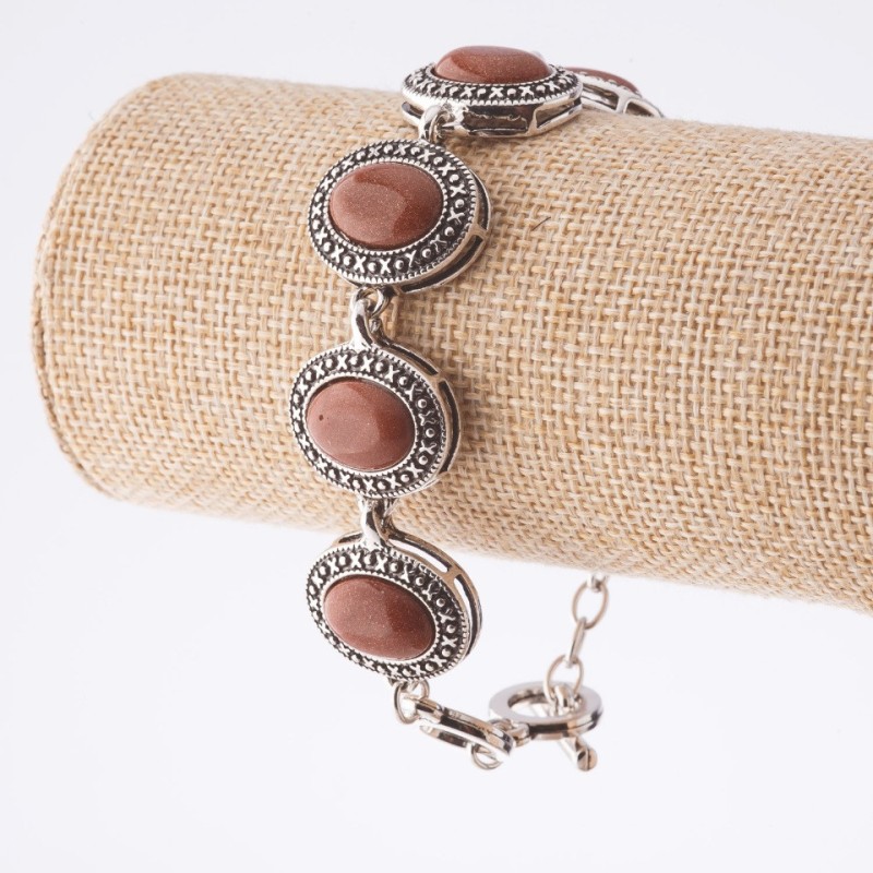 Clearance. Bracelet Aventurine "Golden Sand", "dot-cross" setting, oval stone 22x18mm, 7 pcs, length 20-22cm