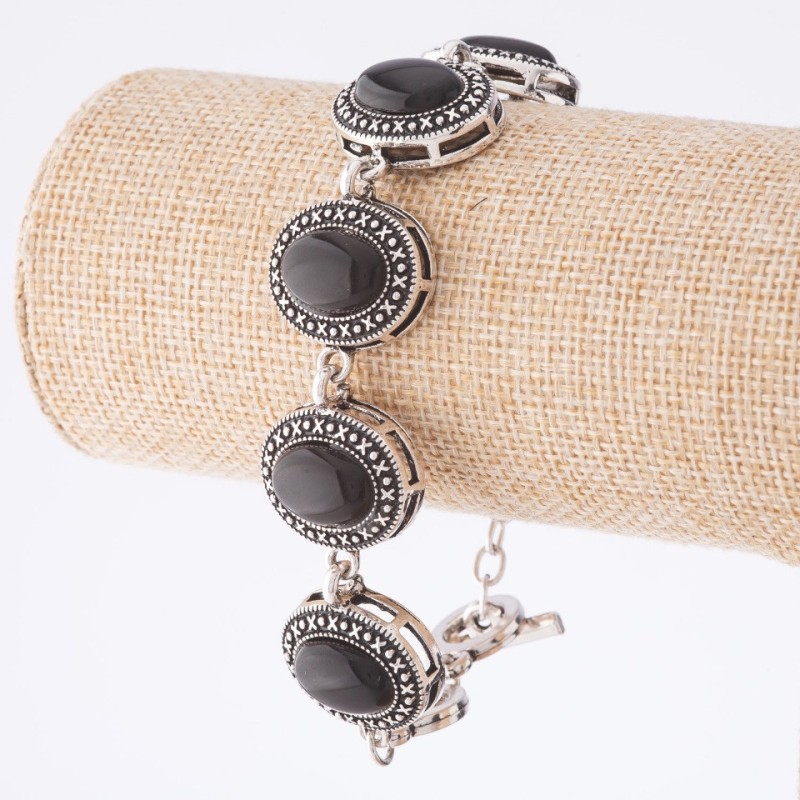 Clearance Bracelet Agate Setting "Dot Cross" Oval Stone 22*18mm 7 pcs, Length 20-22cm