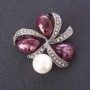 Brooch Burgundy Cabochons in Ribbon with Pearl (artificial) theme 4.5 cm silver tone