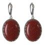 Clearance Aventurine "Golden Sand" Earrings, "Prong" Setting, Oval Stone 2.8x2.1cm, Length 4.5cm
