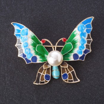 Brooch "Butterfly" coloured enamel, 5x4.5 cm, metal colour "gold" insect series