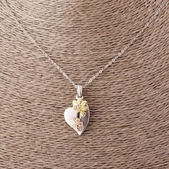 Heart with Flowers Pendant on Anchor Chain, 52cm length, 2.5x1.7cm diameter, silver-toned matte metal