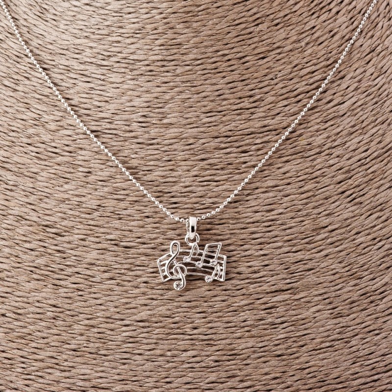 Music Staff Pendant on Figaro Chain, 52cm length, 2x1.5cm diameter, silver-toned metal
