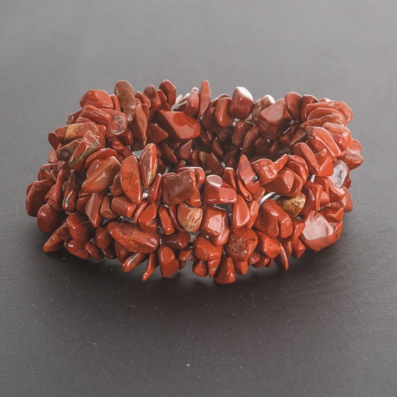 Red Jasper Bracelet, “Stone Chip” Beads, on Elastic