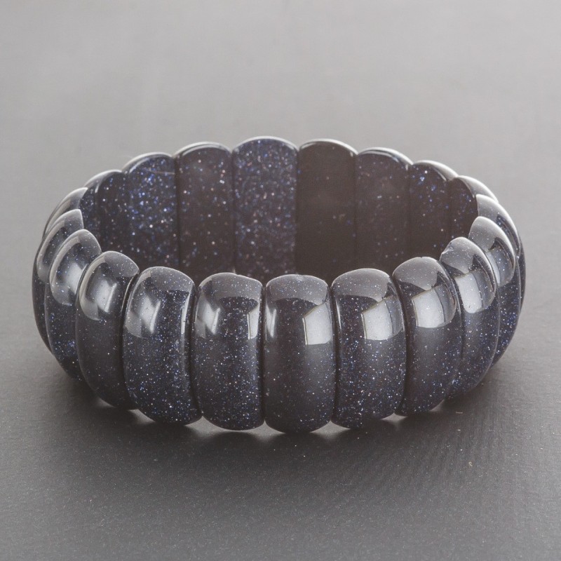 Bracelet Jasper (aventurine) "Blue Sand of Cairo Night" on elastic rectangular link 2.5×1cm