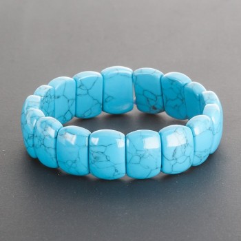 Bracelet Turquoise (pressed) on elastic shiny rectangular link 1.5×1 cm