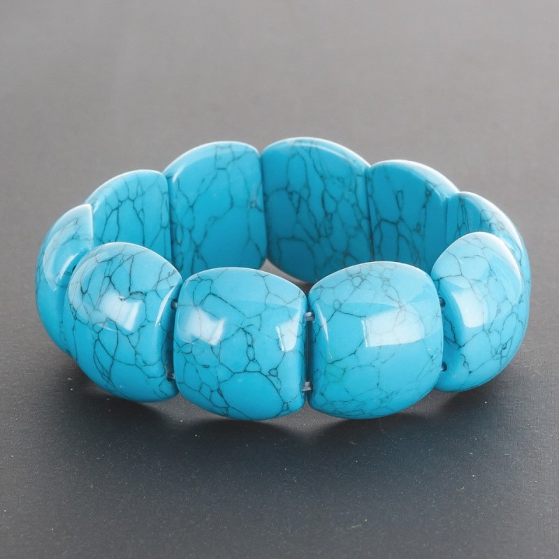 Bracelet Turquoise (pressing) on elastic with glossy convex rectangular links 1.8 x 2.1 cm