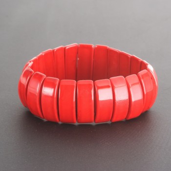 Red Coral Bracelet (pressed) on elastic, 2×0.8 cm links