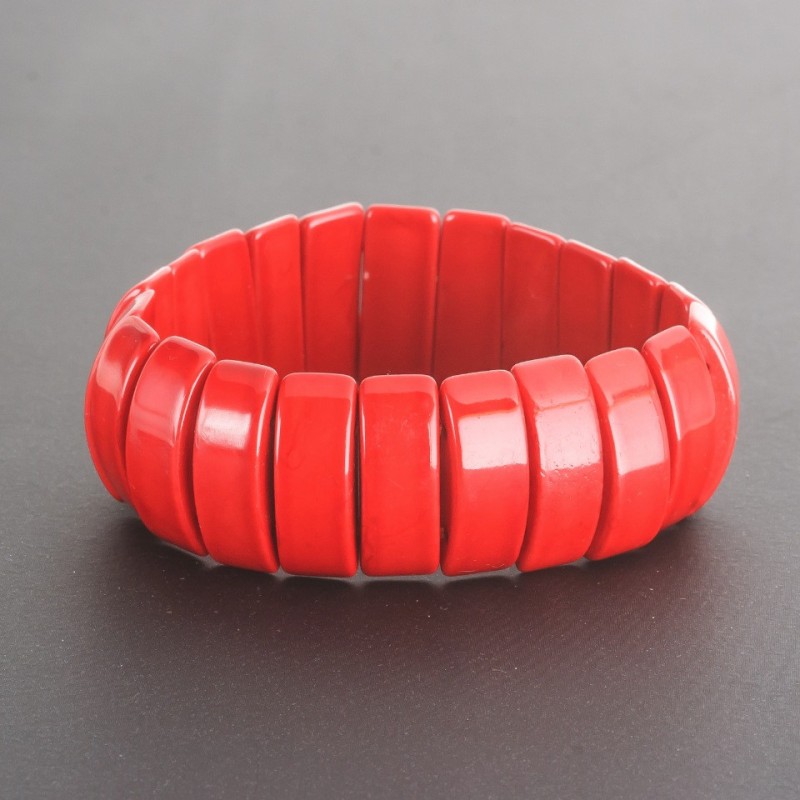 Red Coral Bracelet (pressed) on elastic, 2×0.8 cm links